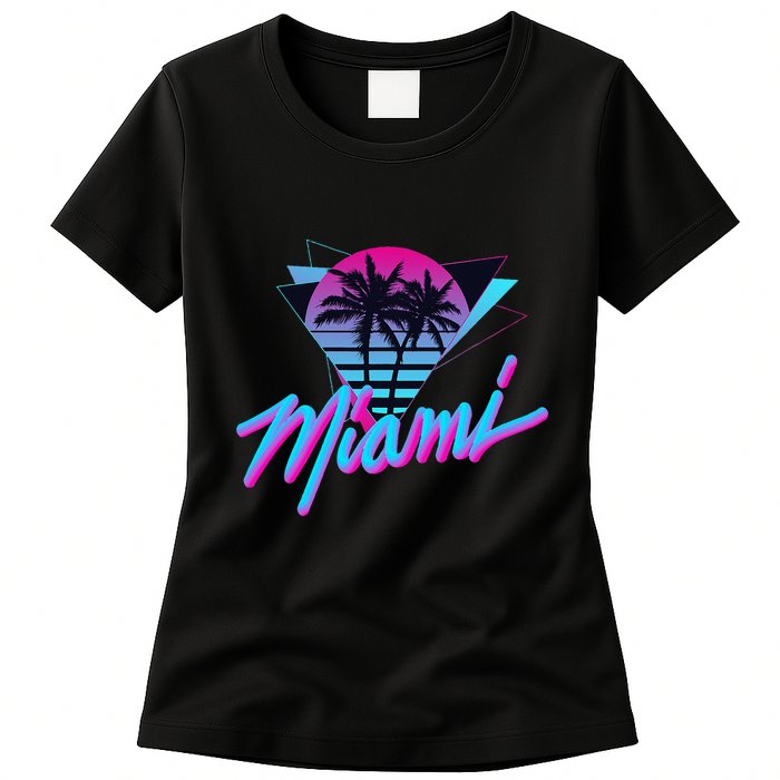 Miami Palm Trees Vaperwave Synthwave 80s Style Retro Womens T-Shirt