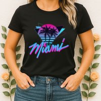 Miami Palm Trees Vaperwave Synthwave 80s Style Retro Womens T-Shirt