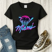 Miami Palm Trees Vaperwave Synthwave 80s Style Retro Womens T-Shirt