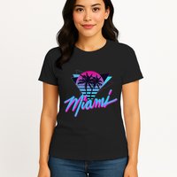 Miami Palm Trees Vaperwave Synthwave 80s Style Retro Womens T-Shirt