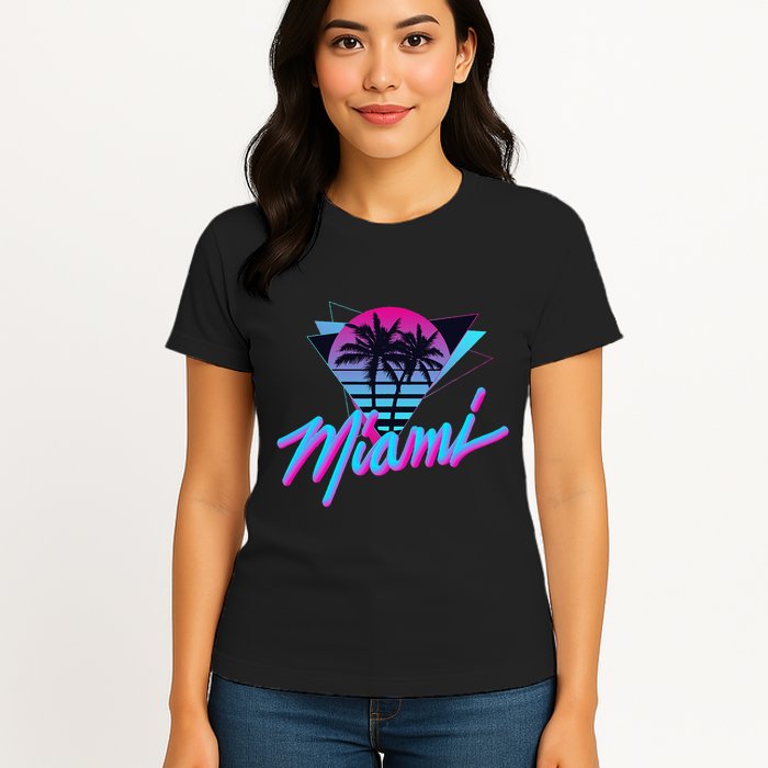 Miami Palm Trees Vaperwave Synthwave 80s Style Retro Womens T-Shirt