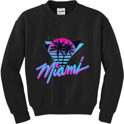 Miami Palm Trees Vaperwave Synthwave 80s Style Retro Kids Sweatshirt