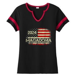 Magadonian Proud Trump We The People Magadonia 2024 US Flag Ladies Halftime Notch Neck Tee