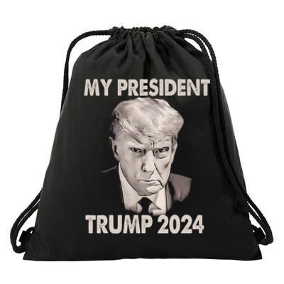 My President Trump 2024 Mug Shot Trump Funny President 2024 Drawstring Bag