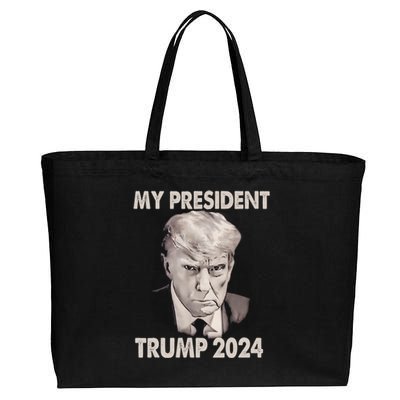 My President Trump 2024 Mug Shot Trump Funny President 2024 Cotton Canvas Jumbo Tote