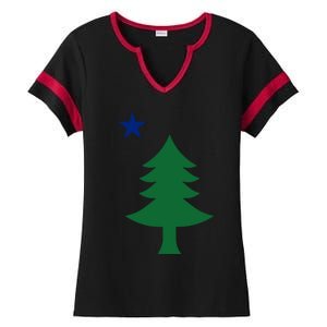 Maine Pine Tree State Flag Pride Patriotic Cool Gift Ladies Halftime Notch Neck Tee