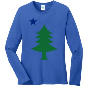 Maine Pine Tree State Flag Pride Patriotic Cool Gift Ladies Long Sleeve Shirt