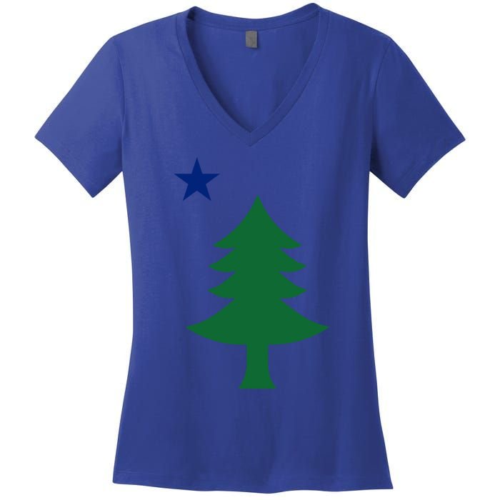 Maine Pine Tree State Flag Pride Patriotic Cool Gift Women's V-Neck T-Shirt