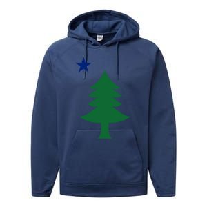 Maine Pine Tree State Flag Pride Patriotic Cool Gift Performance Fleece Hoodie