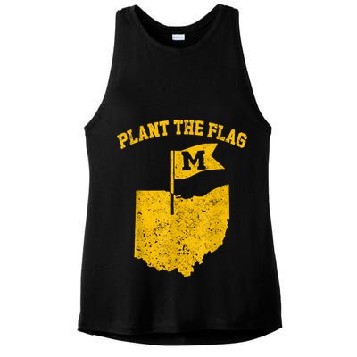Michigan Plant The Flag Yellow Michigan Map Ladies PosiCharge Tri-Blend Wicking Tank