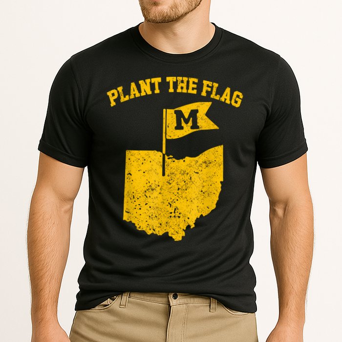 Michigan Plant The Flag Yellow Michigan Map Cooling Performance Crew T-Shirt