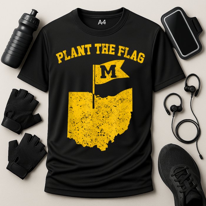 Michigan Plant The Flag Yellow Michigan Map Cooling Performance Crew T-Shirt