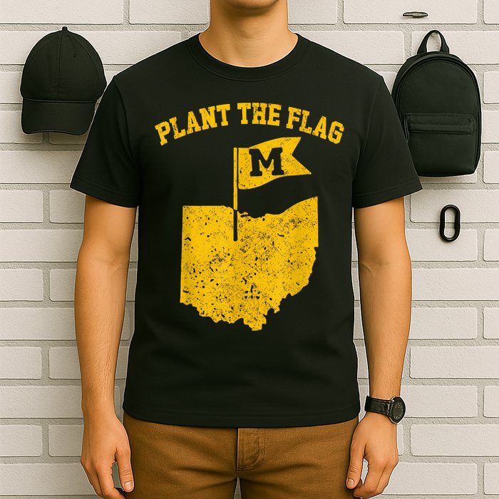 Michigan Plant The Flag Yellow Michigan Map T-Shirt