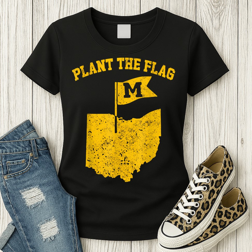 Michigan Plant The Flag Yellow Michigan Map Womens T-Shirt