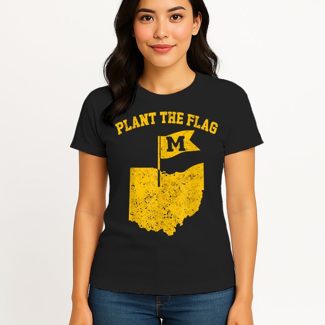 Michigan Plant The Flag Yellow Michigan Map Womens T-Shirt
