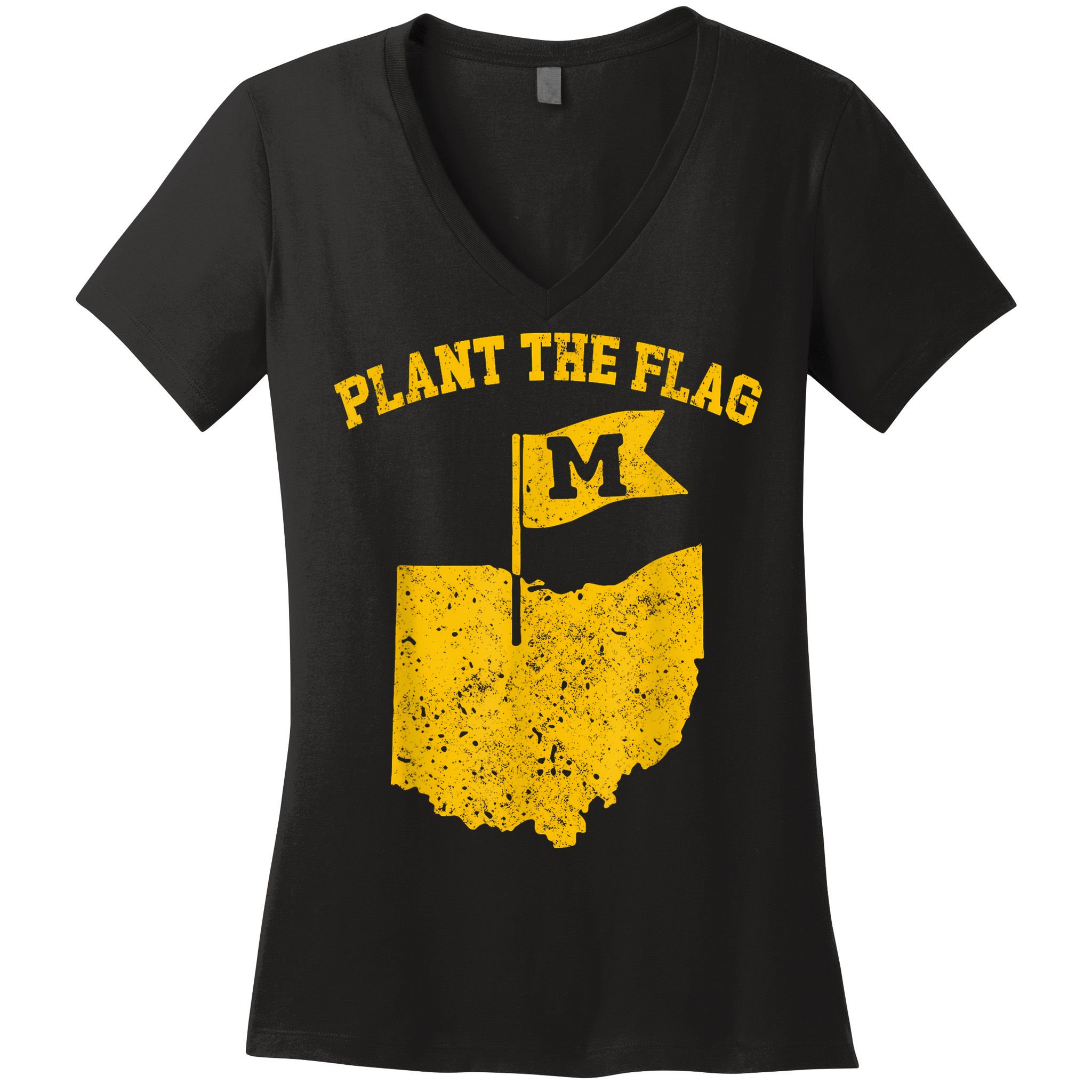 Michigan Plant The Flag Yellow Michigan Map Women's V-Neck T-Shirt