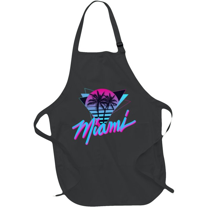 Miami Palm Trees Vaperwave Synthwave 80s Style Retro Full-Length Apron With Pockets
