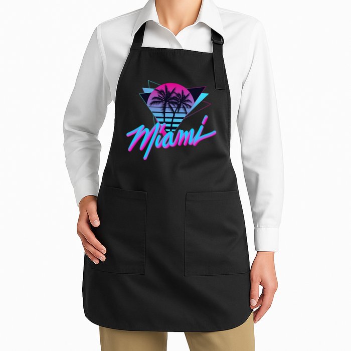 Miami Palm Trees Vaperwave Synthwave 80s Style Retro Full-Length Apron With Pockets