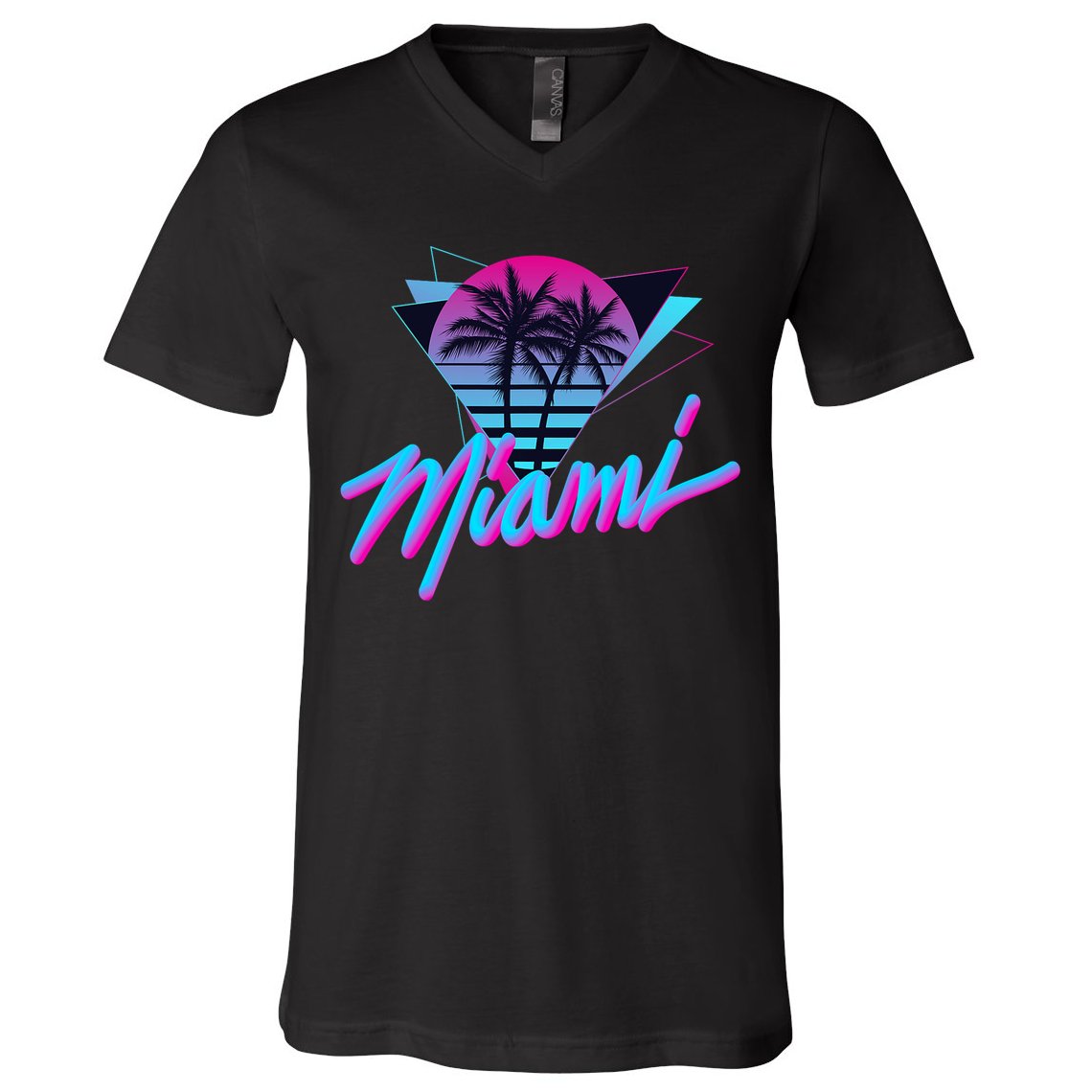 Miami Palm Trees Vaperwave Synthwave 80s Style Retro V-Neck T-Shirt