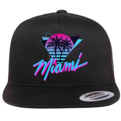 Miami Palm Trees Vaperwave Synthwave 80s Style Retro Flat Bill Trucker Hat