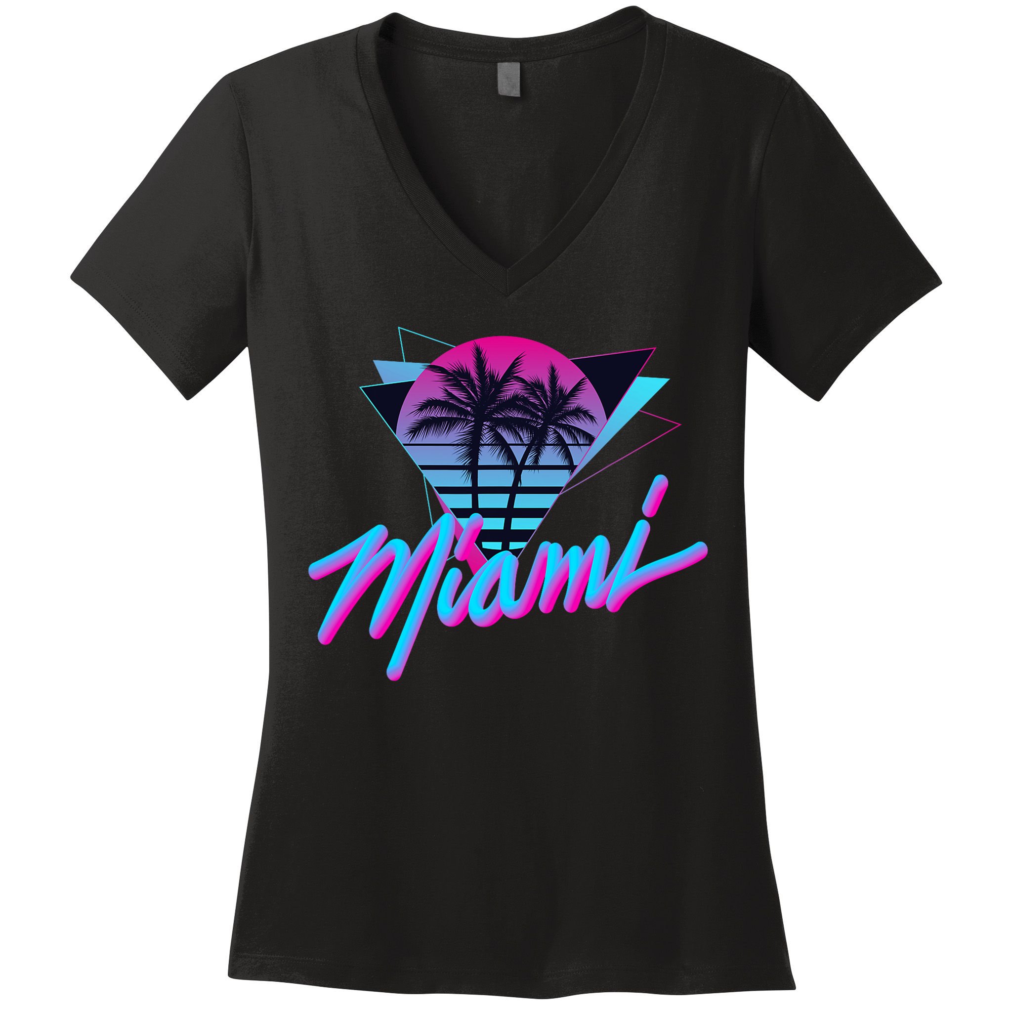 Miami Palm Trees Vaperwave Synthwave 80s Style Retro Women's V-Neck T-Shirt