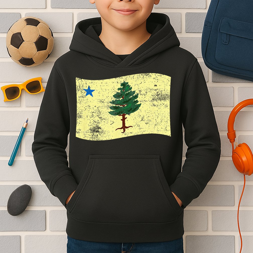 Maine Pine Tree Flag 1901 – First State Flag Kids Hoodie