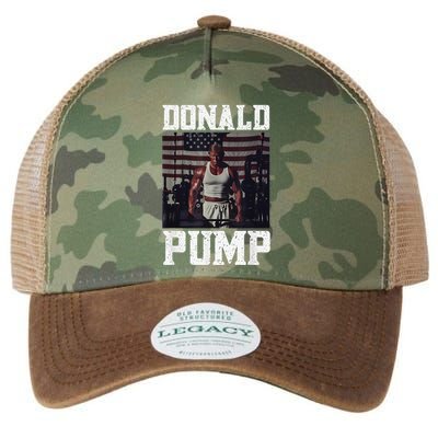 Muscular President Trump Lifting Weights Swole Donald Pump Legacy Tie Dye Trucker Hat