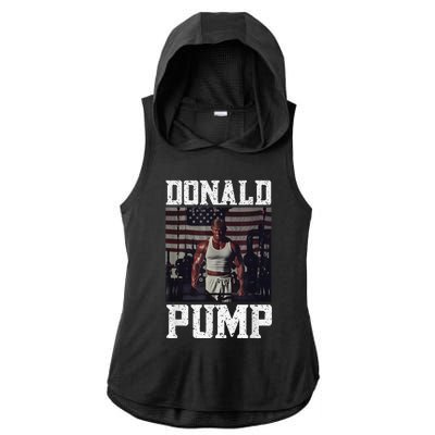 Muscular President Trump Lifting Weights Swole Donald Pump Ladies PosiCharge Tri-Blend Wicking Draft Hoodie Tank