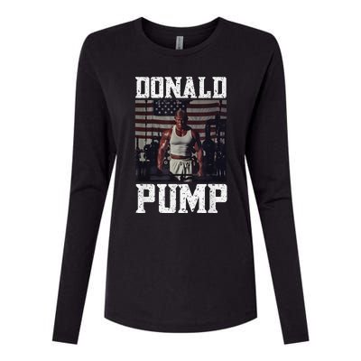 Muscular President Trump Lifting Weights Swole Donald Pump Womens Cotton Relaxed Long Sleeve T-Shirt