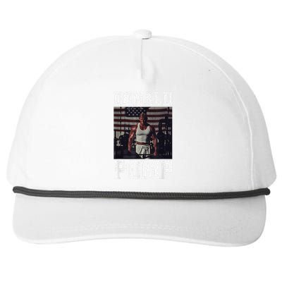 Muscular President Trump Lifting Weights Swole Donald Pump Snapback Five-Panel Rope Hat