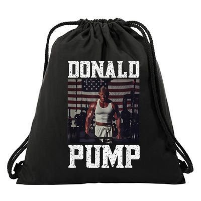 Muscular President Trump Lifting Weights Swole Donald Pump Drawstring Bag