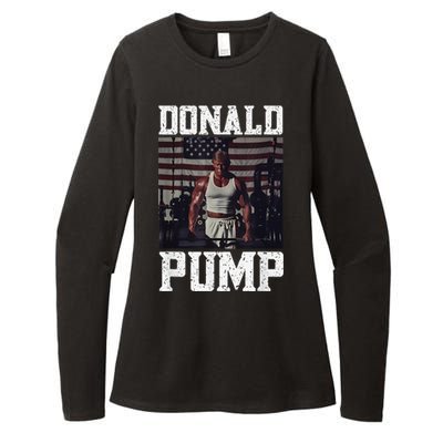 Muscular President Trump Lifting Weights Swole Donald Pump Womens CVC Long Sleeve Shirt