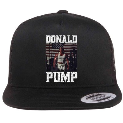 Muscular President Trump Lifting Weights Swole Donald Pump Flatbill Hat