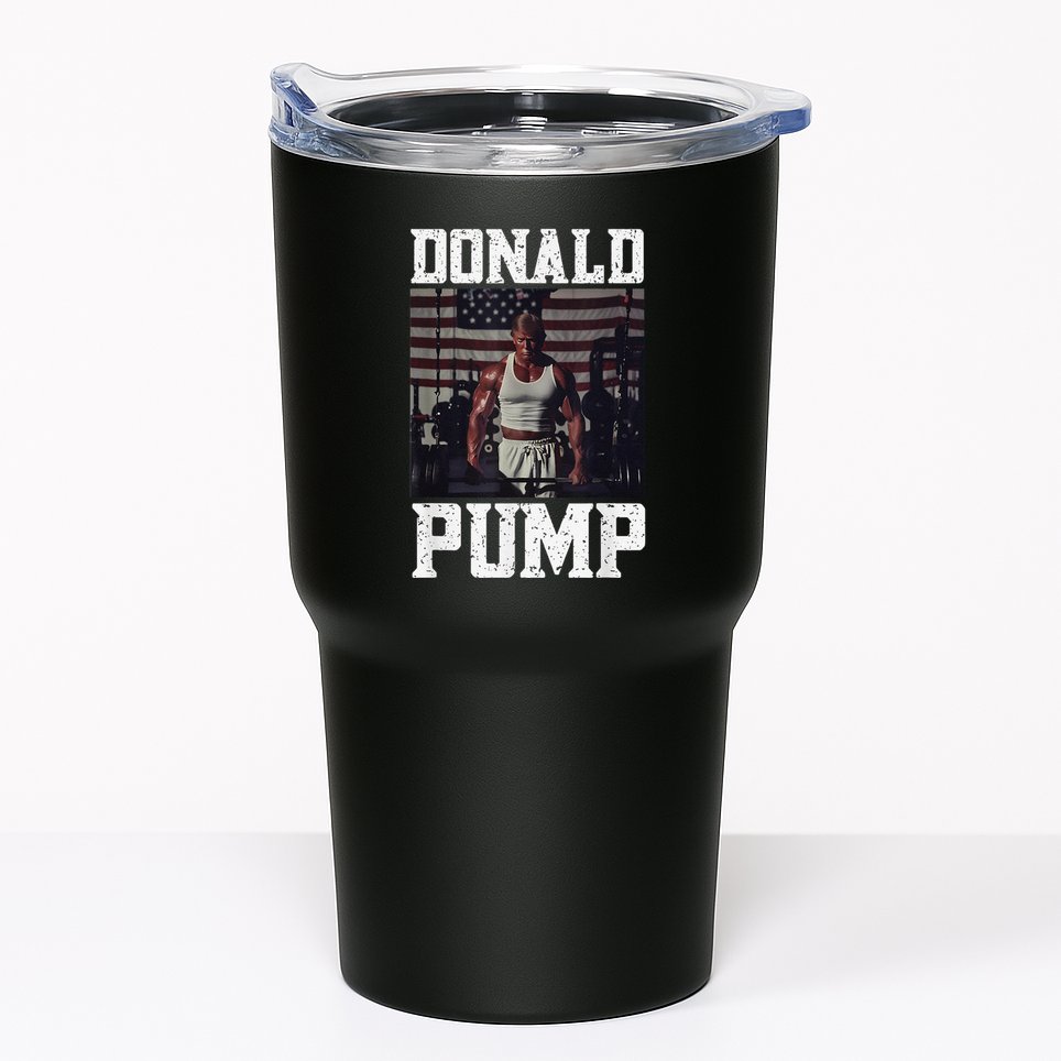 Muscular President Trump Lifting Weights Swole Donald Pump Tumbler