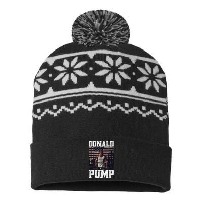 Muscular President Trump Lifting Weights Swole Donald Pump USA-Made Snowflake Beanie