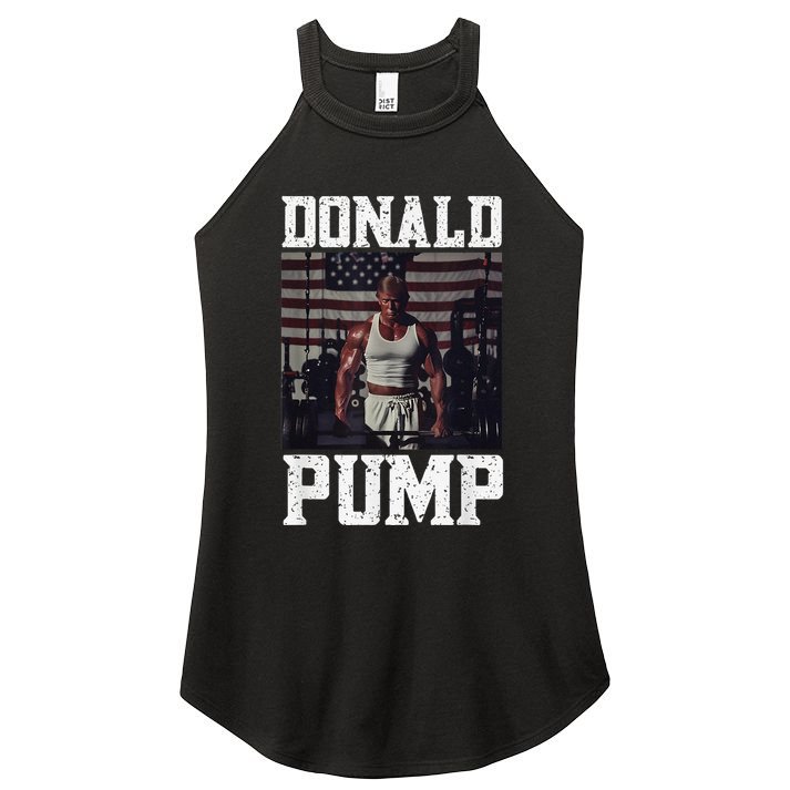 Muscular President Trump Lifting Weights Swole Donald Pump Women's Perfect Tri Rocker Tank