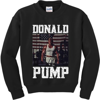 Muscular President Trump Lifting Weights Swole Donald Pump Kids Sweatshirt