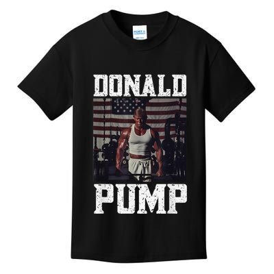 Muscular President Trump Lifting Weights Swole Donald Pump Kids T-Shirt