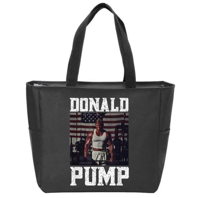 Muscular President Trump Lifting Weights Swole Donald Pump Zip Tote Bag