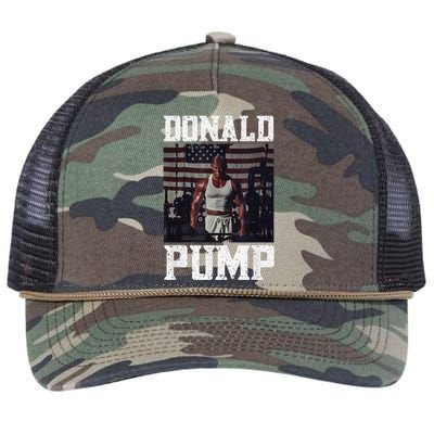 Muscular President Trump Lifting Weights Swole Donald Pump Retro Rope Trucker Hat Cap