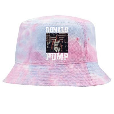 Muscular President Trump Lifting Weights Swole Donald Pump Tie-Dyed Bucket Hat