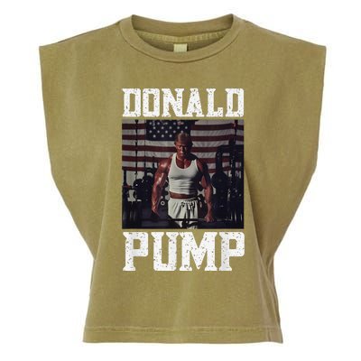 Muscular President Trump Lifting Weights Swole Donald Pump Garment-Dyed Women's Muscle Tee