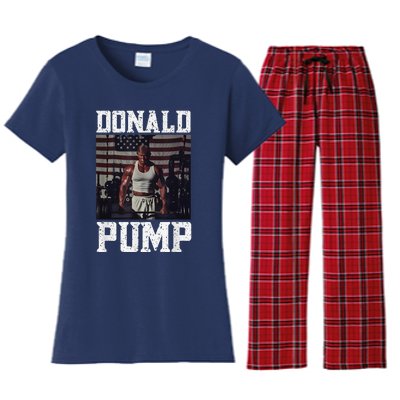 Muscular President Trump Lifting Weights Swole Donald Pump Women's Flannel Pajama Set