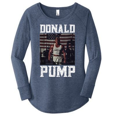 Muscular President Trump Lifting Weights Swole Donald Pump Women's Perfect Tri Tunic Long Sleeve Shirt