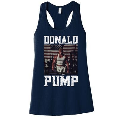 Muscular President Trump Lifting Weights Swole Donald Pump Women's Racerback Tank