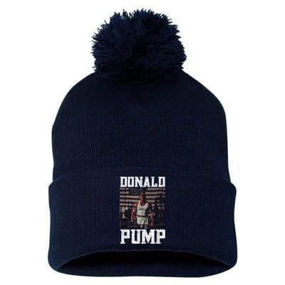 Muscular President Trump Lifting Weights Swole Donald Pump Pom Pom 12in Knit Beanie