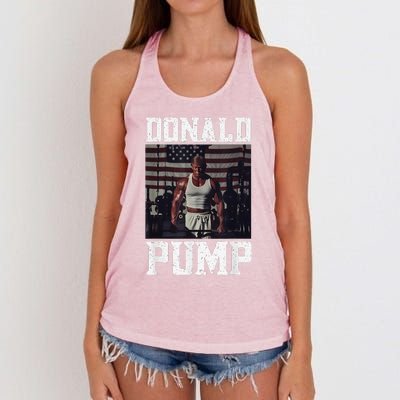 Muscular President Trump Lifting Weights Swole Donald Pump Women's Knotted Racerback Tank