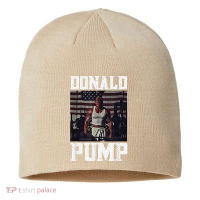 Muscular President Trump Lifting Weights Swole Donald Pump Sustainable Beanie