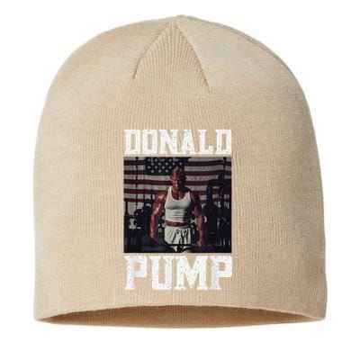 Muscular President Trump Lifting Weights Swole Donald Pump Sustainable Beanie