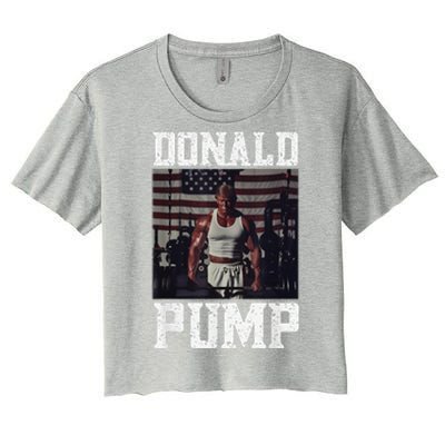 Muscular President Trump Lifting Weights Swole Donald Pump Women's Crop Top Tee